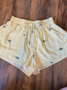Yellow Gingham Drawstring Women's Shorts